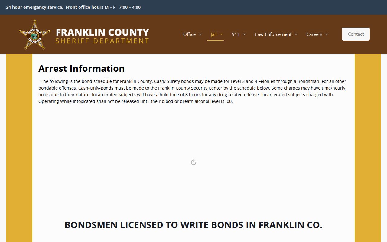 Franklin County warrant bond schedule heading