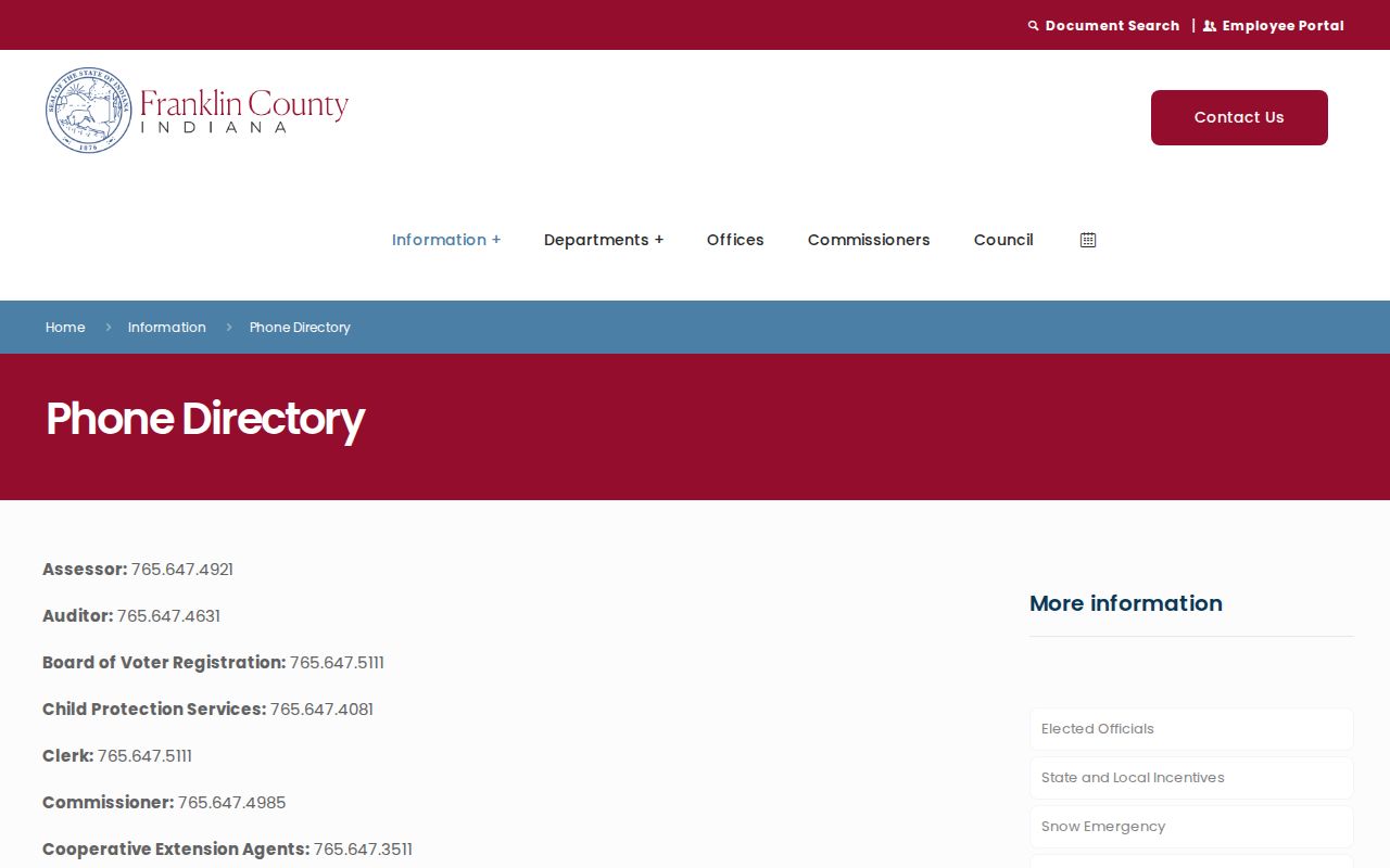 Franklin County bench warrant clerk judge and sheriff contact directory