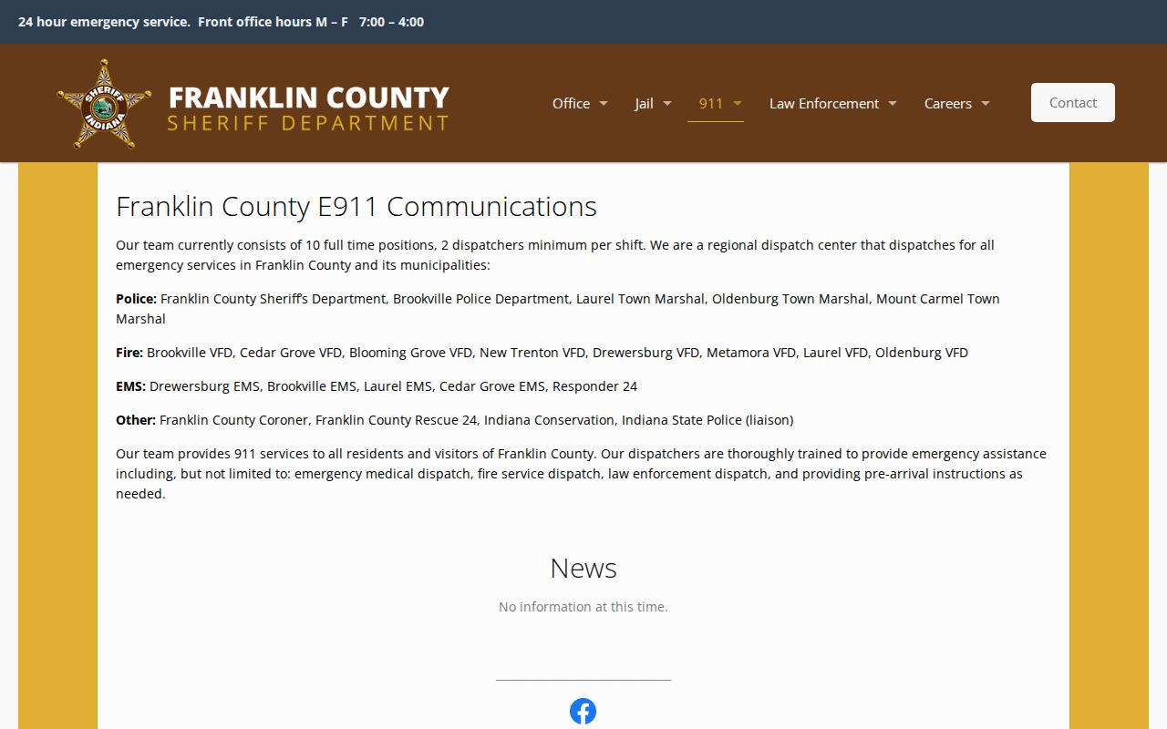 Franklin County arrest warrant service agencies listed by E911