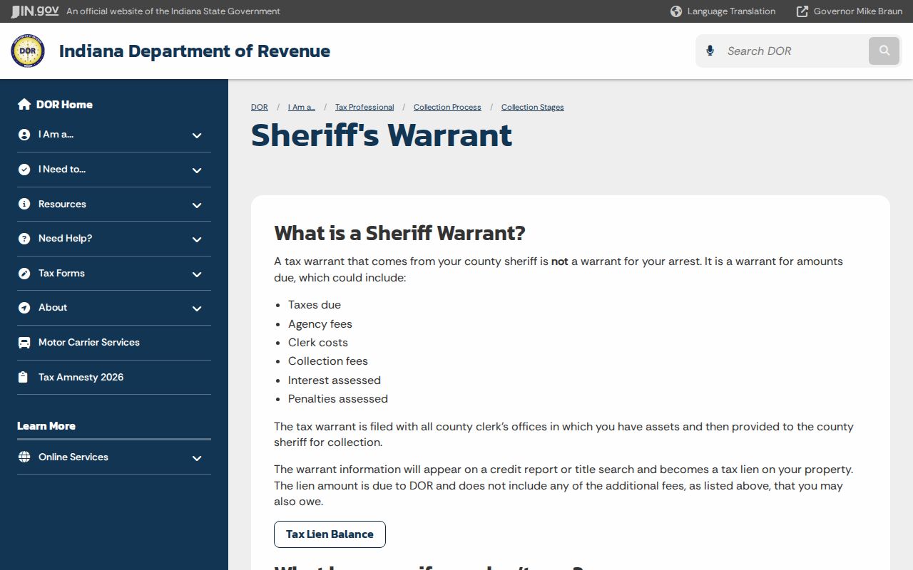 Franklin County traffic warrant distinction from Indiana tax warrants