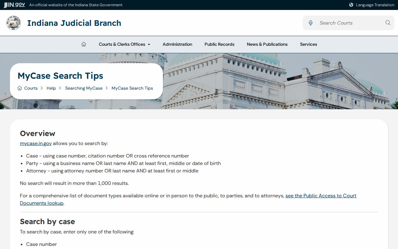 Indiana MyCase wildcard tips for a Franklin County warrant record search